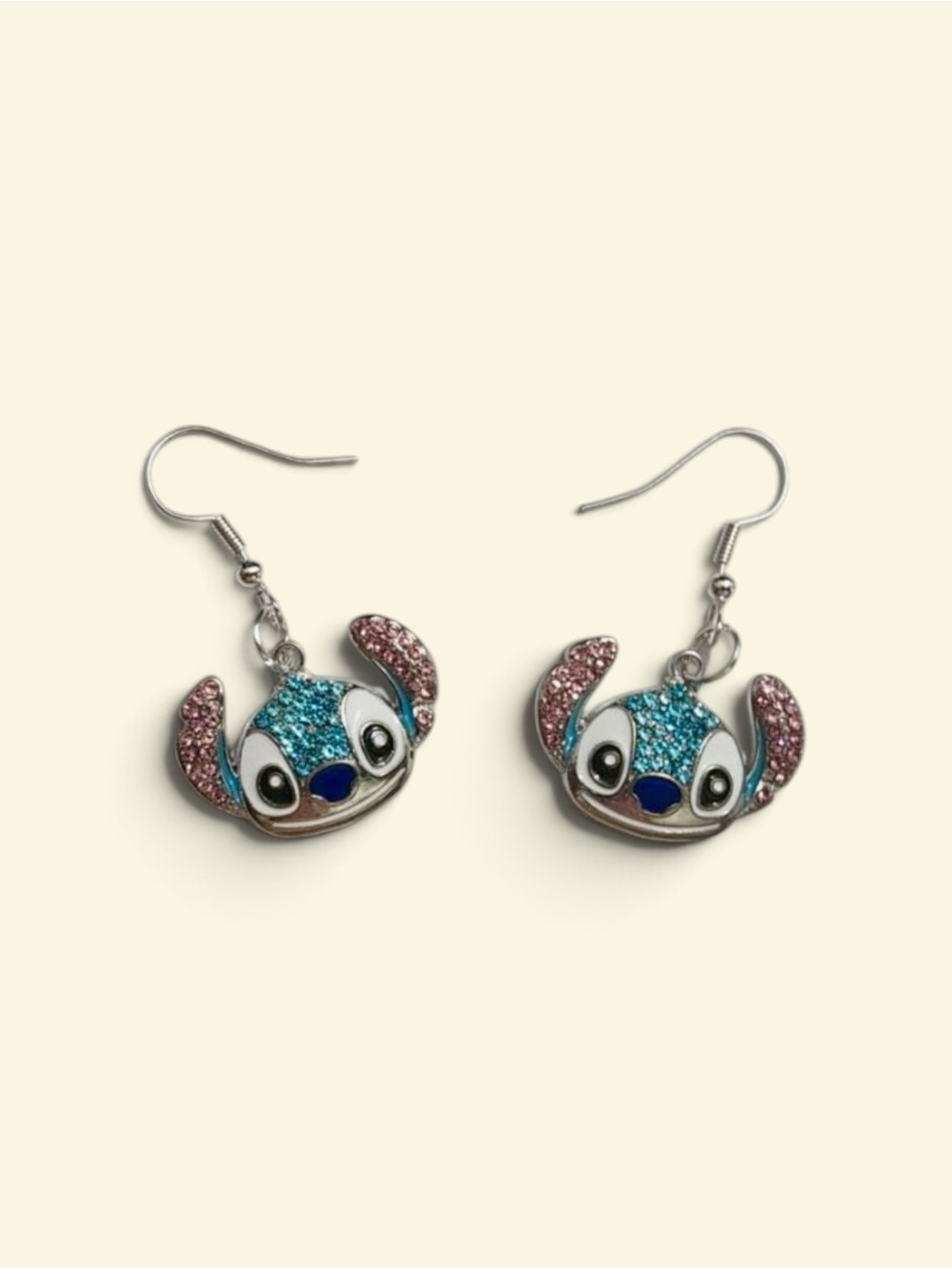 Cute Blue Stitch-Inspired Dangle Earrings with Pink Accents - NWT